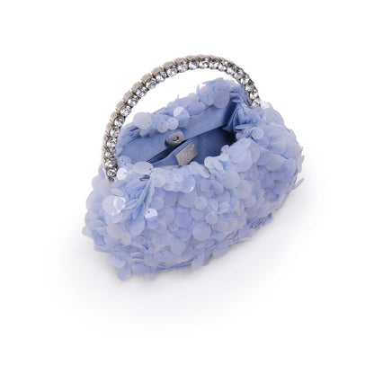 Blue | Sequin And Bugle Bead Pouch Clutch Open