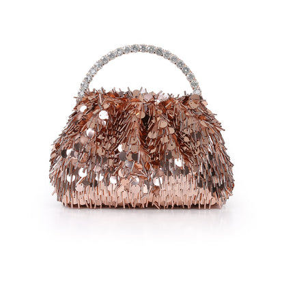 Rose Gold | Sequin And Bugle Bead Pouch Clutch Front