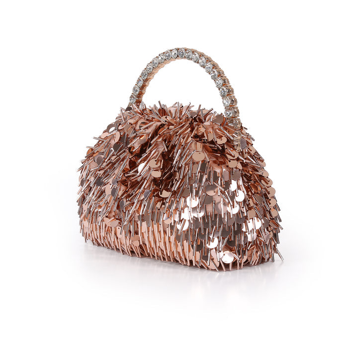 Rose Gold | Sequin And Bugle Bead Pouch Clutch Side