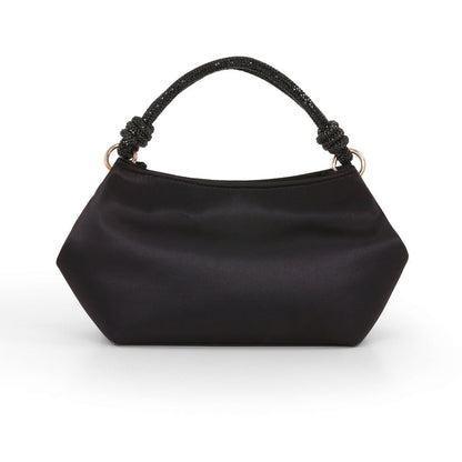 Black | Noelle Crystal Handle Satin Pouch Bag Front