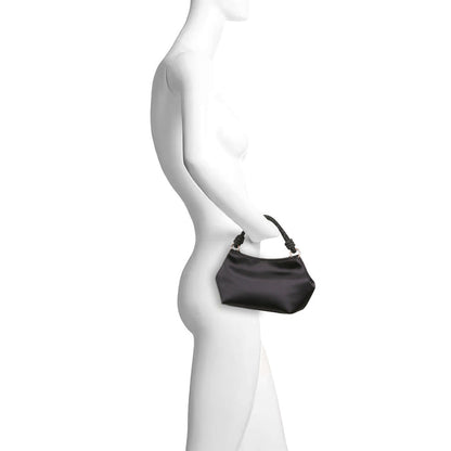Black | Noelle Crystal Handle Satin Pouch Bag Form