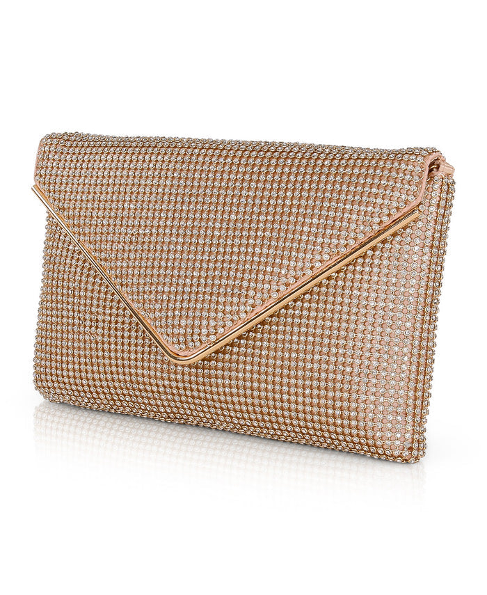 Gold | Noemi Crystal Envelope Clutch Side