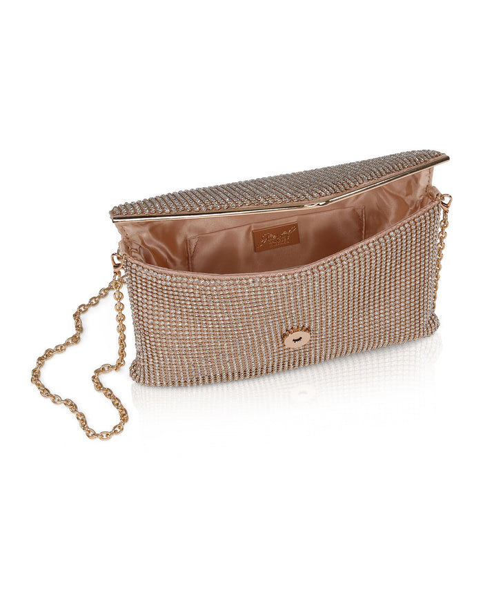 Gold | Noemi Crystal Envelope Clutch Open