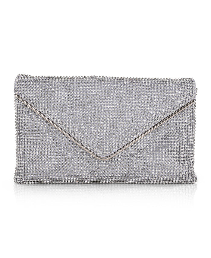 Silver | Noemi Crystal Envelope Clutch Front