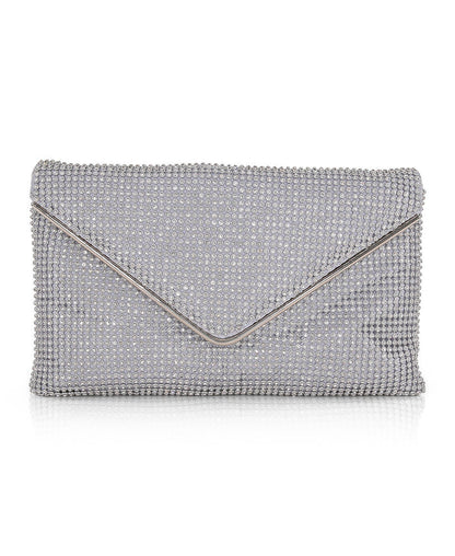 Silver | Noemi Crystal Envelope Clutch Front