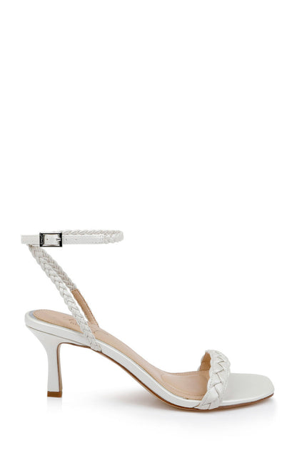 White Leather | Nyx Braided Ankle Strap Sandals Side