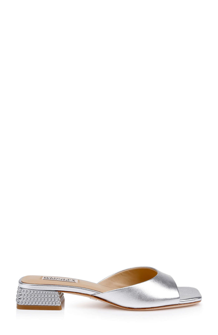 Silver Leather | Oahu Low Block Slide Sandal Side