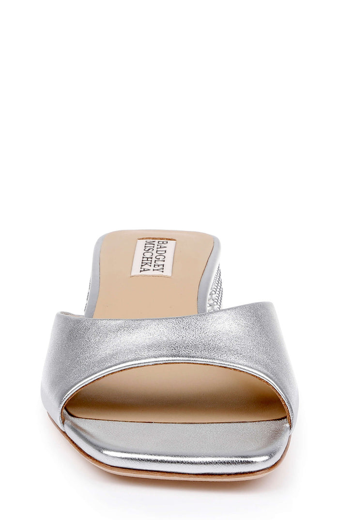 Silver Leather | Oahu Low Block Slide Sandal Front