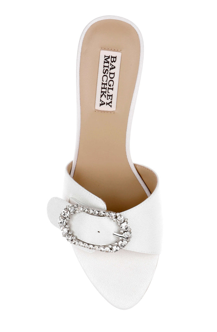 White Crepe | Odetta Block Heel Slide Sandal Top