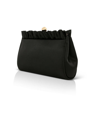 Black | Olivia Satin Ruffle Top Pouch Clutch