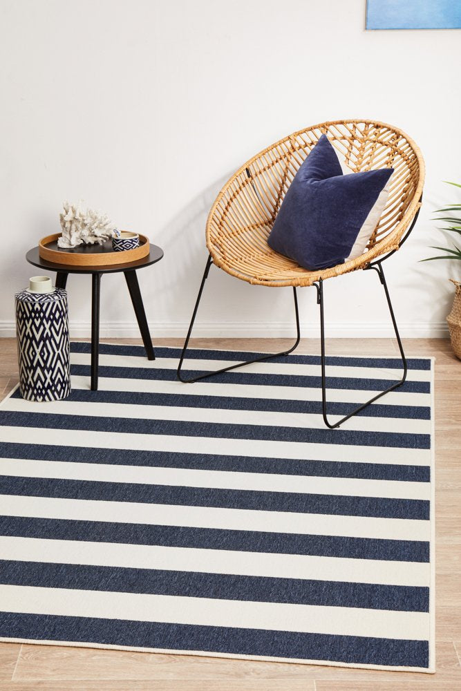 Outdoor Navy Stripe Rug