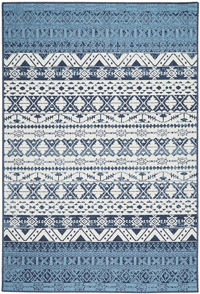 Outdoor White Blue Rug