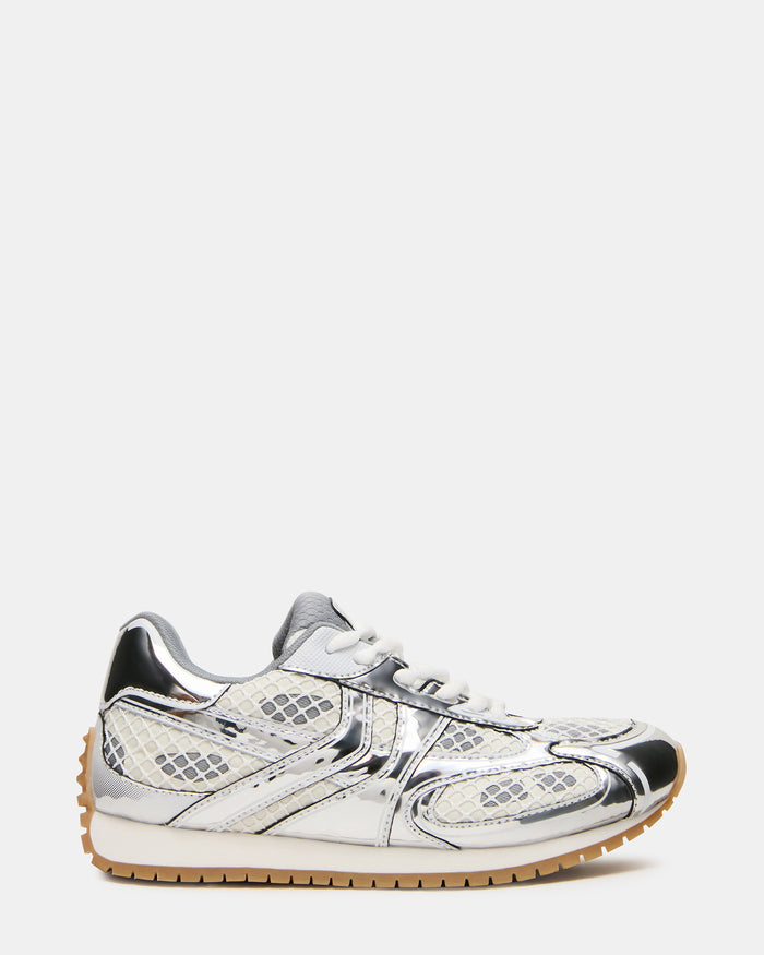 PAGER Silver Multi Low-Top Lace-Up Mesh Women's Sneaker | Steve Madden