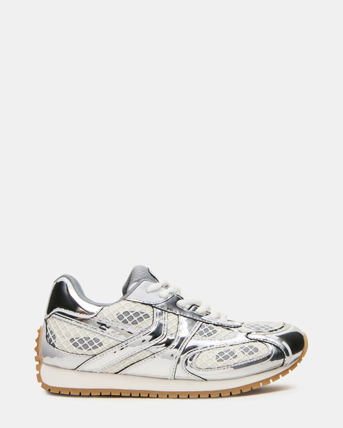 PAGER Silver Multi Low-Top Lace-Up Mesh Women's Sneaker | Steve Madden