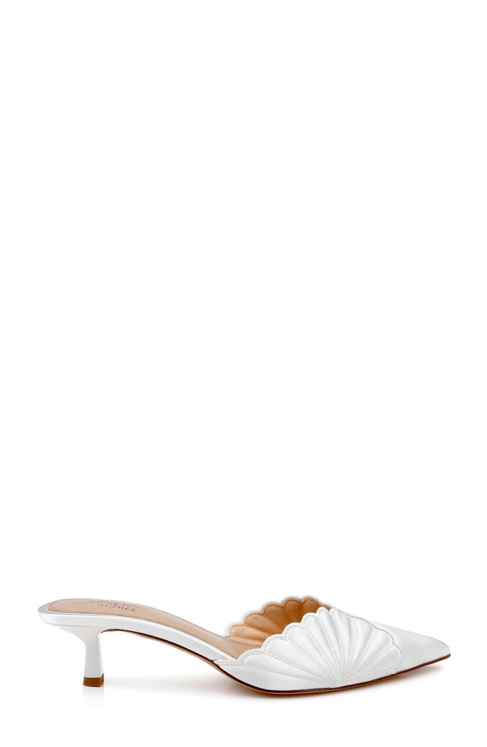 Ivory Satin | Palmer Pointed Toe Kitten Heel Mules Side