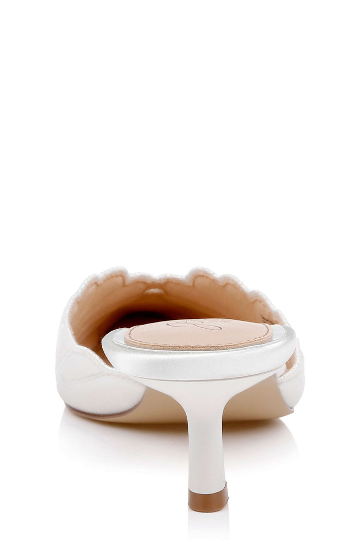 Ivory Satin | Palmer Pointed Toe Kitten Heel Mules Back