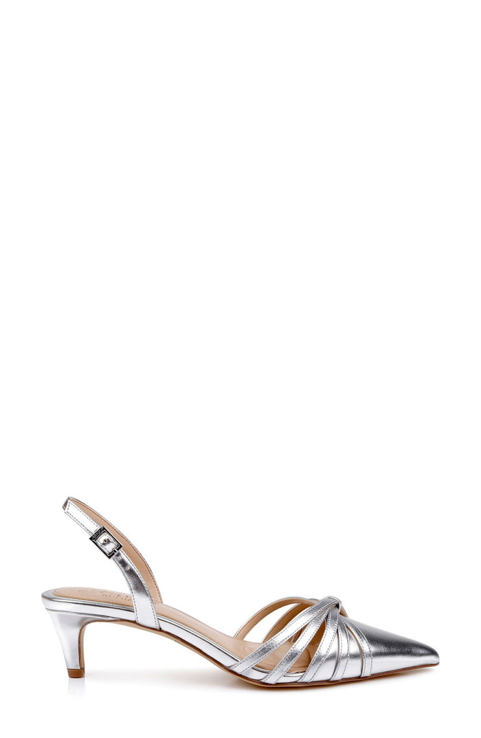 Silver Leather | Patricia II Slingback Kitten Heel Pump Side