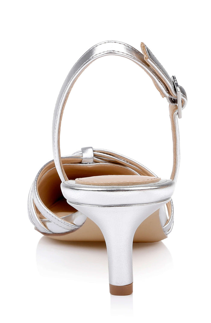 Silver Leather | Patricia II Slingback Kitten Heel Pump Back