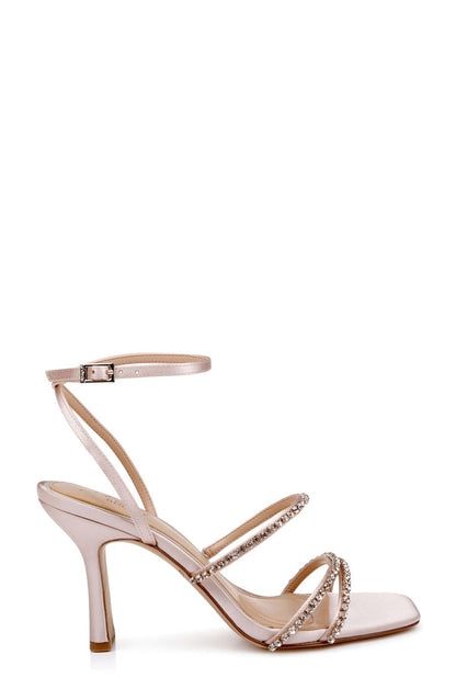 Champagne Satin | Paulette Ankle Strap Sandal Side