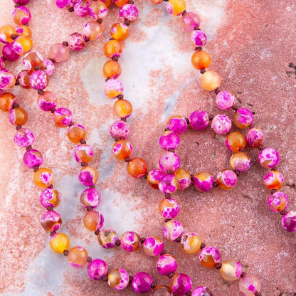 Pink Agate Knotted Long Necklace
