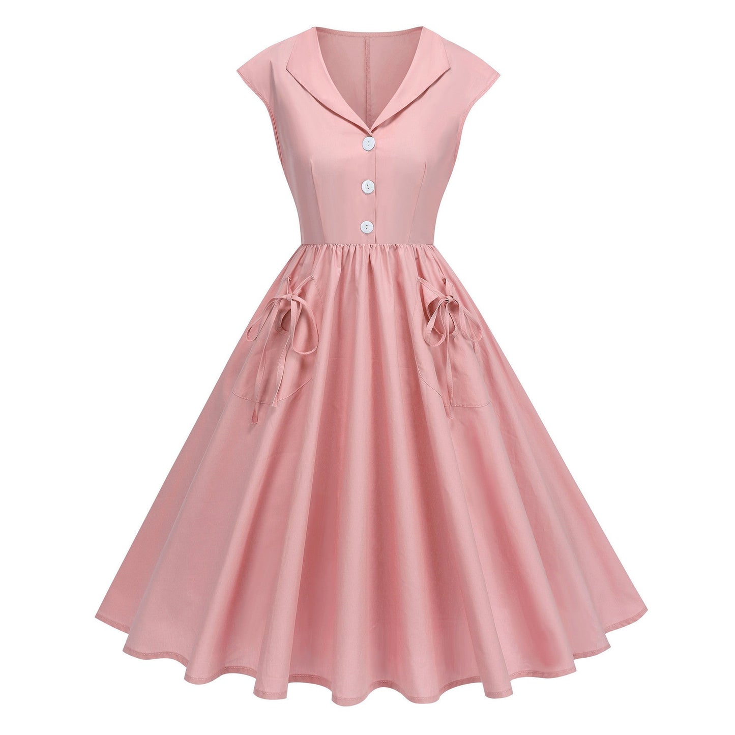Pink Bow Pocket Swing Dress