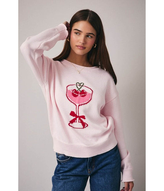 Pink Heart Martini Sweater