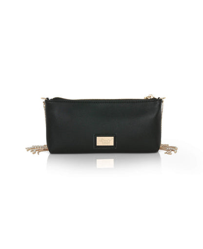 Black | Piper Top Zip Crystal Fringe Leather Crossbody Back