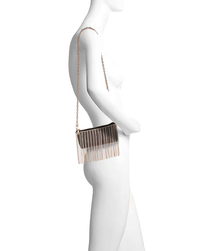 Black | Piper Top Zip Crystal Fringe Leather Crossbody Form