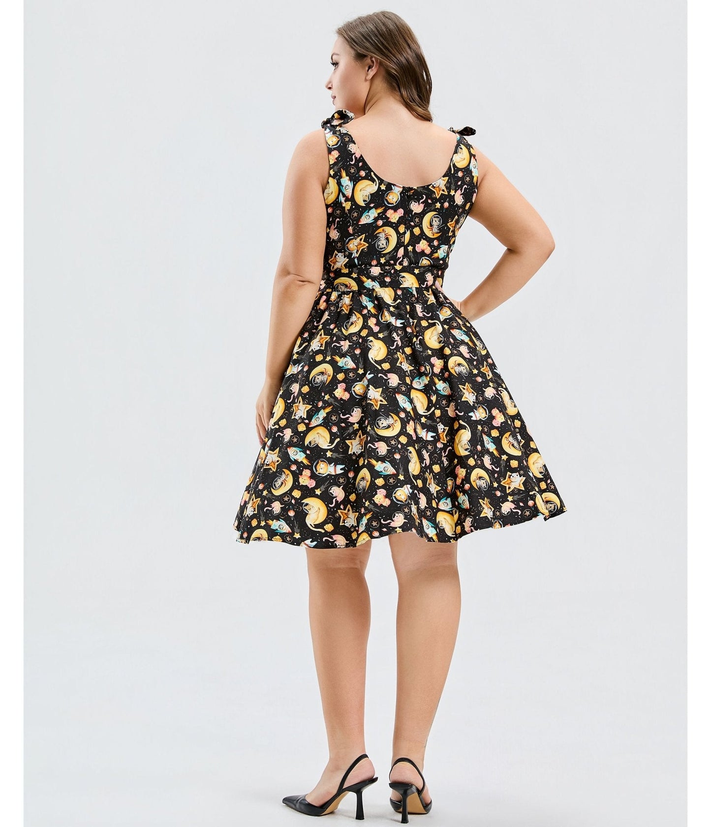 Plus Size Black Meowgical Galaxy Swing Dress