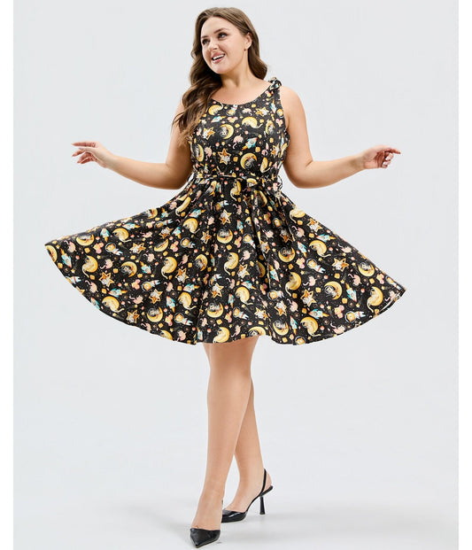 Plus Size Black Meowgical Galaxy Swing Dress