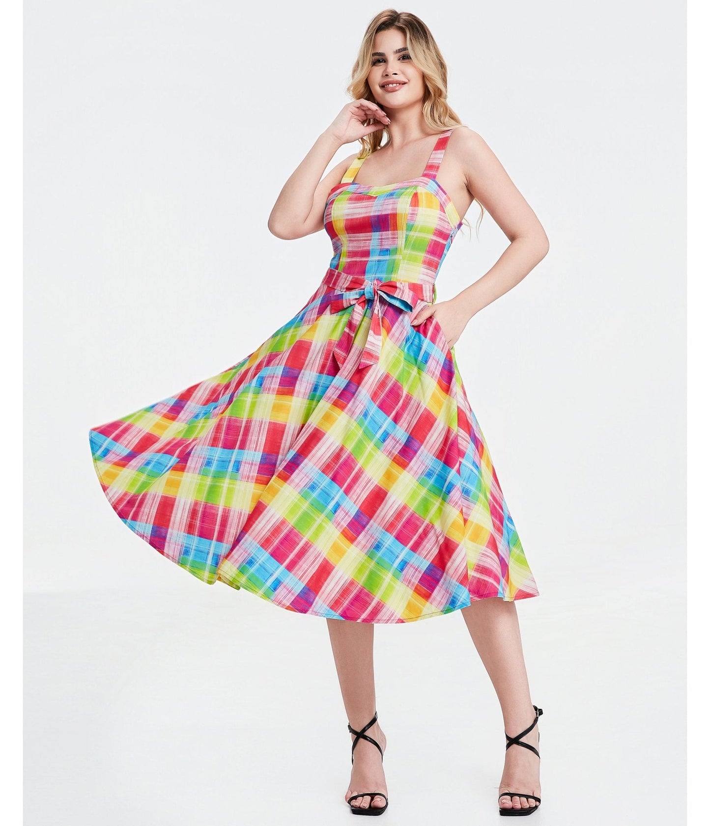 Rainbow Plaid Lori Swing Dress