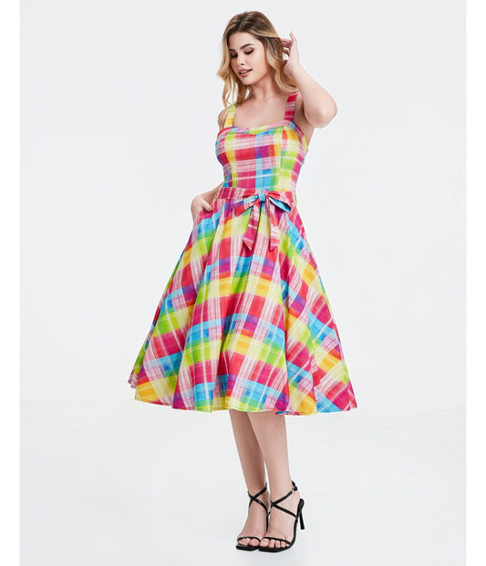 Rainbow Plaid Lori Swing Dress