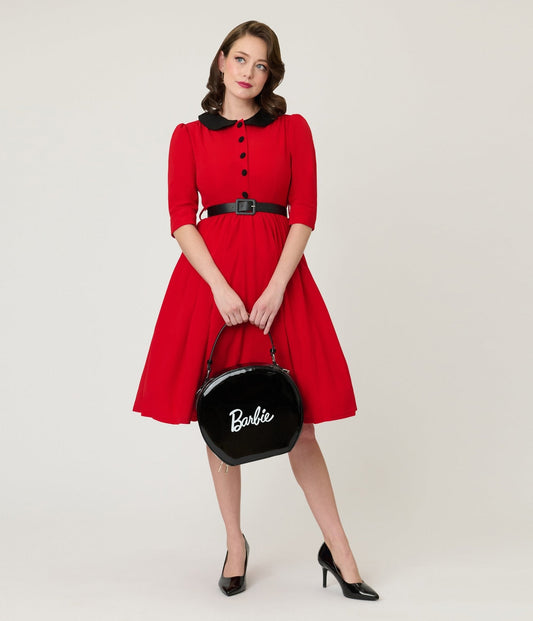 Red & Black Collared Swing Dress
