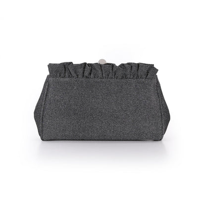Pewter | Sparkle Jacquard Pouch Clutch With Ruffl Front
