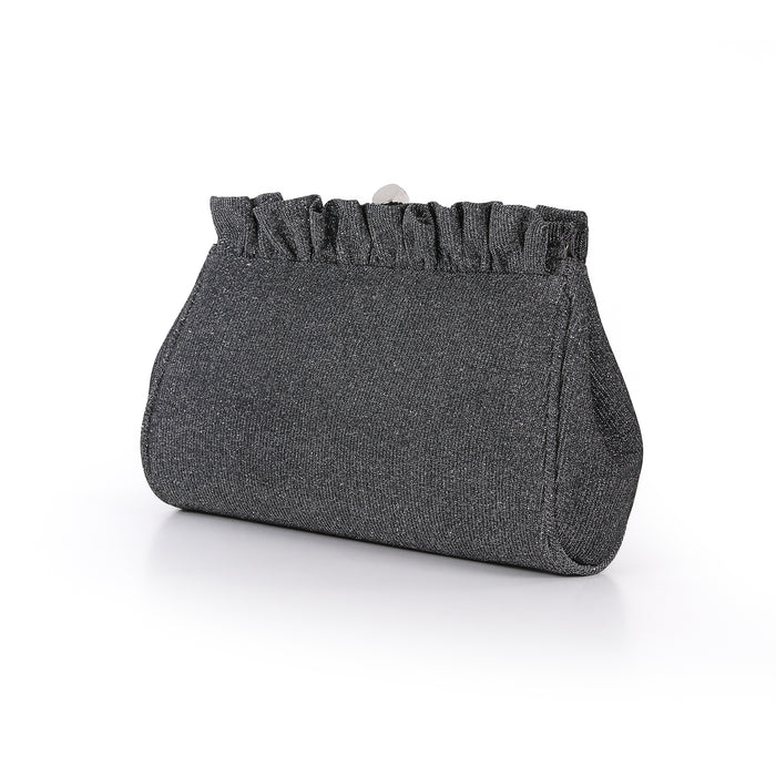 Pewter | Sparkle Jacquard Pouch Clutch With Ruffl Side