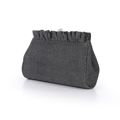 Pewter | Sparkle Jacquard Pouch Clutch With Ruffl Side