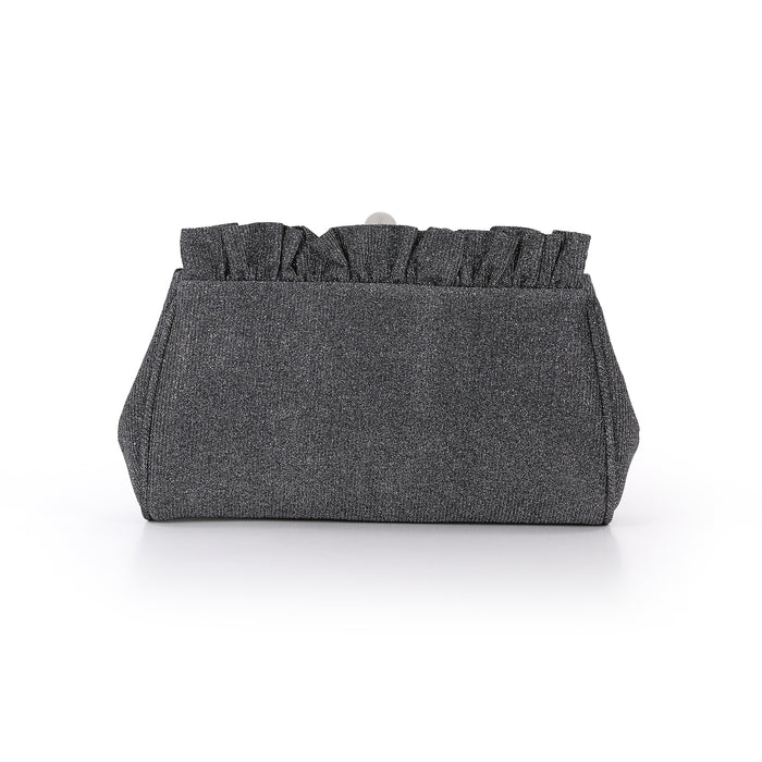 Pewter | Sparkle Jacquard Pouch Clutch With Ruffl Back