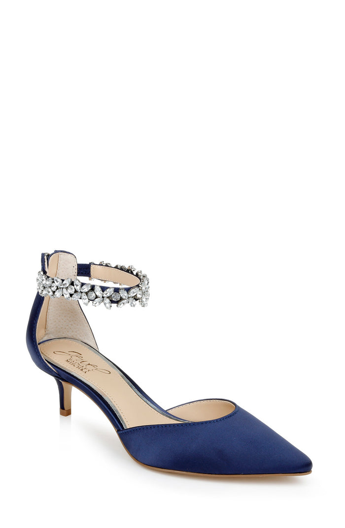 Navy | Robles Crystal Embellished Kitten Heel Front Side