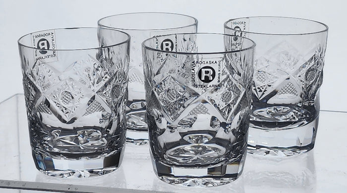 Rogaska Hand Cut glass shot glasses 24% lead crystal.4 pieces