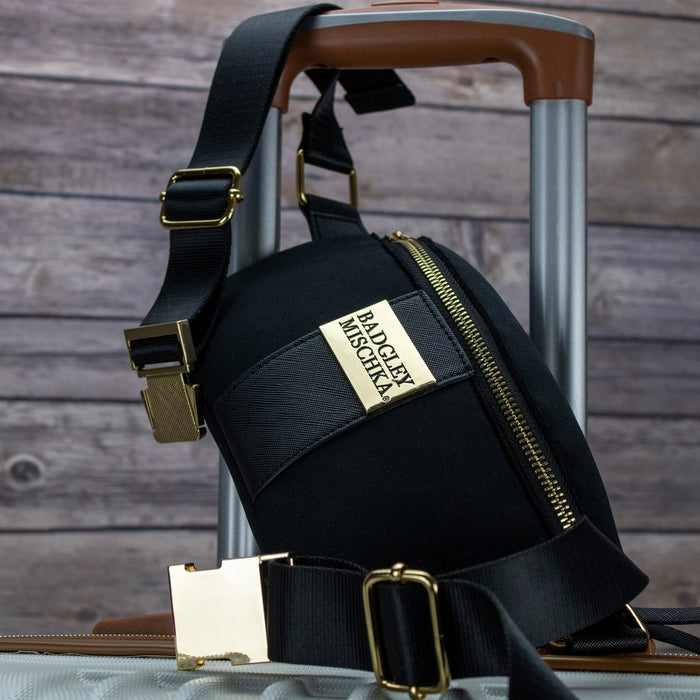 Black Sage Scuba and Vegan Leather Belt Bag with suitcase