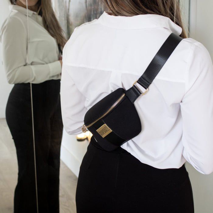 Black Sage Scuba and Vegan Leather Belt Bag crossbody