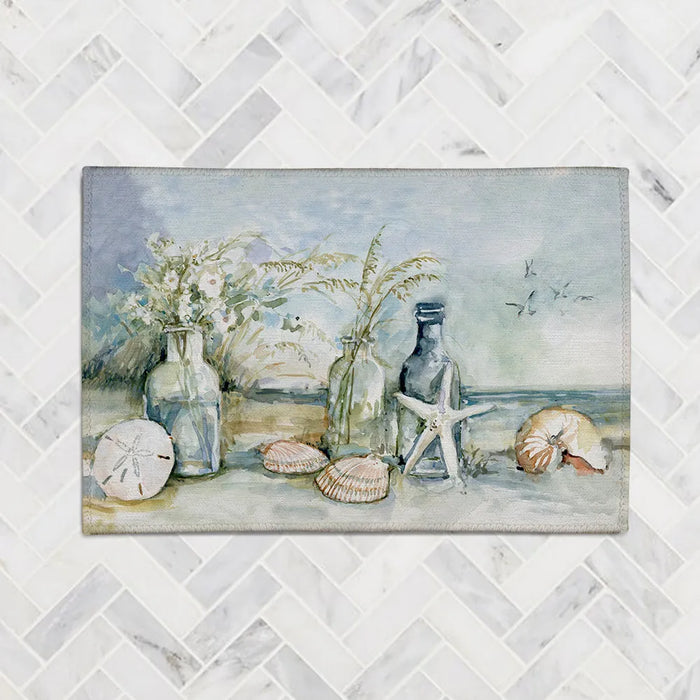 Seaside Bottles and Shells Chenille Accent Rug