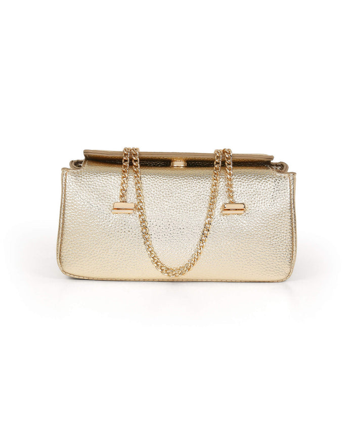 Gold | Senna Compact Faux Leather Box Clutch Front