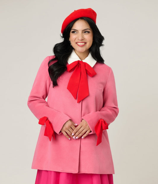 Smak Parlour Pink & Red Bows Topper Coat