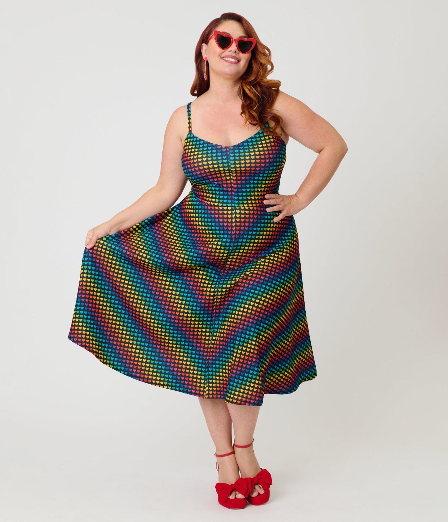 Smak Parlour Plus Size Black & Rainbow Heart Chevron Midi Dress