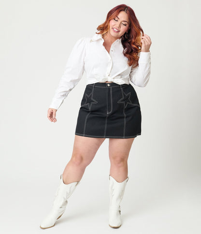Smak Parlour Plus Size Black Star Denim Mini Skirt