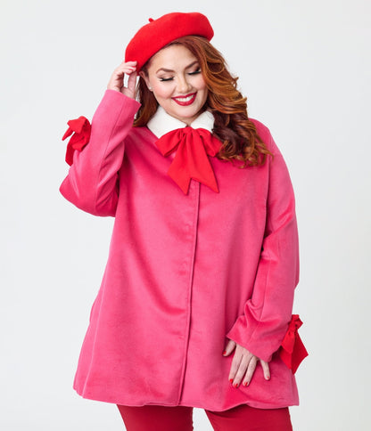 Smak Parlour Plus Size Pink & Red Bows Topper Coat