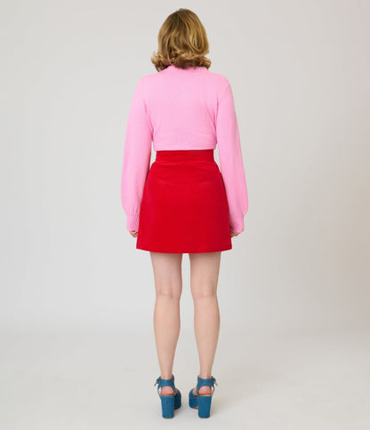 Smak Parlour Red Corduroy & Rainbow Pockets Mini Skirt