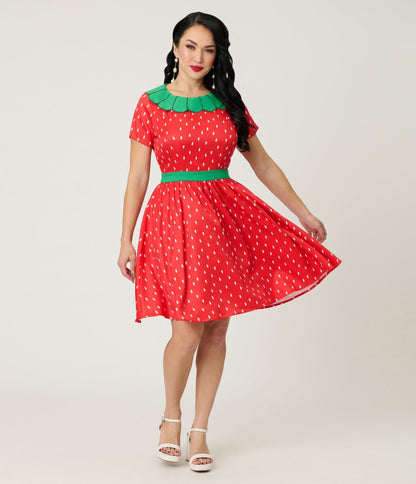 Smak Parlour Red & Green Petal Collar Flare Dress