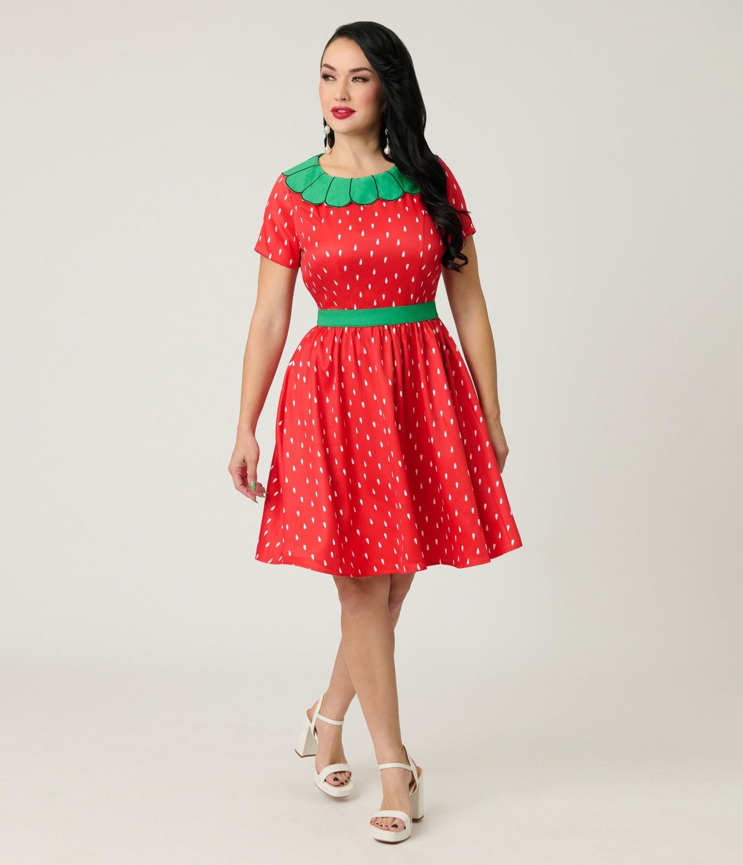 Smak Parlour Red & Green Petal Collar Flare Dress